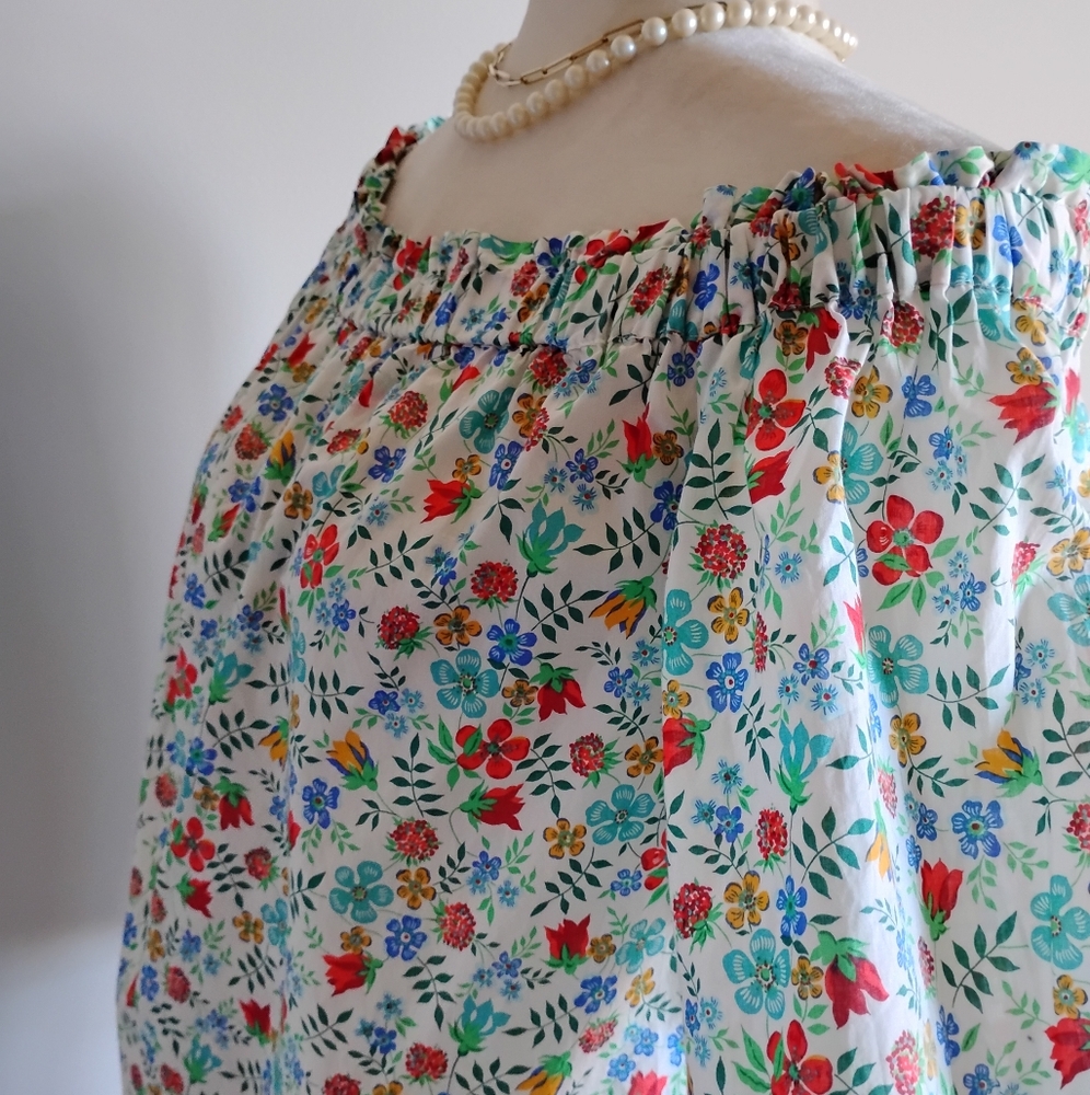 Liberty Art Fabric Tana Lawn Peasant Off The Shoulder Shirt Edenham Floral Sz 4 - Picture 7 of 14